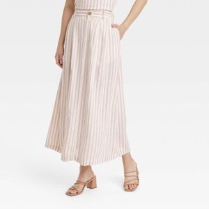 A New Day Skirt Womens Medium Pink Cream Americana Picnic A-Line Maxi Striped
